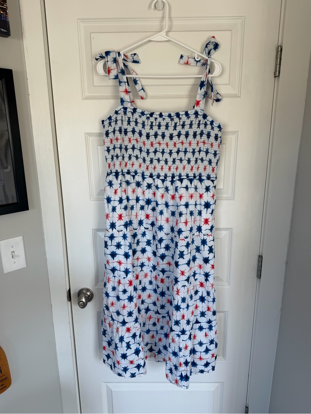 NWT J Crew White Star-Print Tie-Shoulder Sundress - Red & Navy